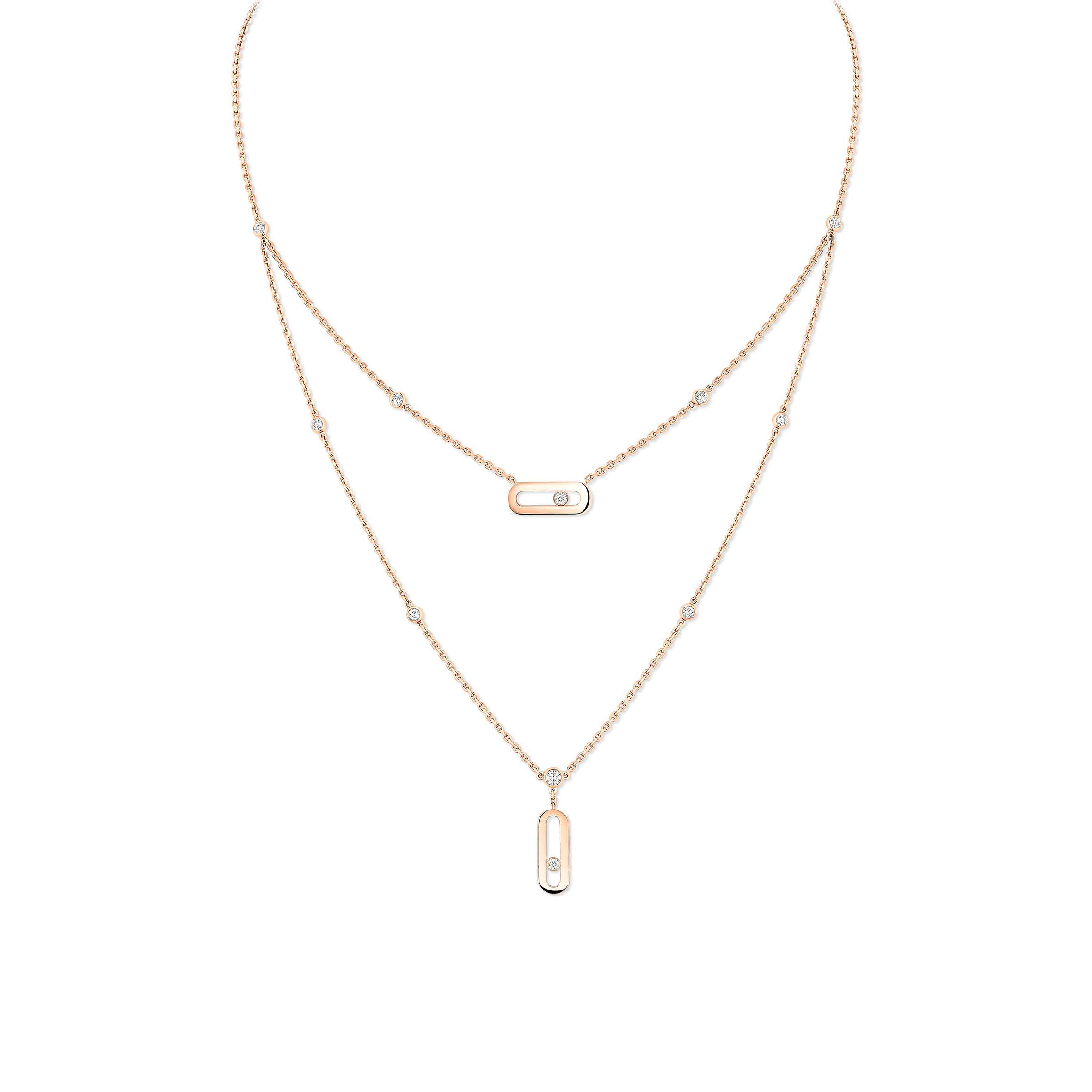 MESSIKA MOVE UNO TWO-ROW NECKLACE PINK GOLD DIAMOND NECKLACE 08852-PG